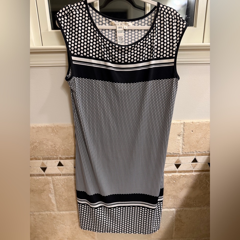 Max Studio Black and White Polka Dot Midi Dress